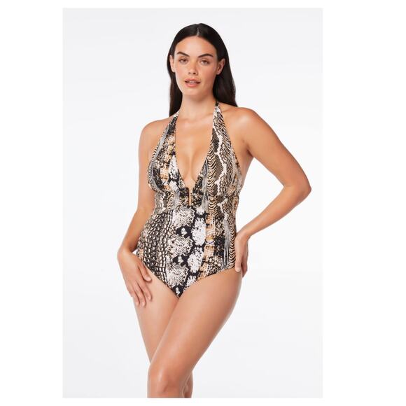 Bleu Rod Beattie Women's Walk On The Wild Side Plunge One Piece Swimsuit 10 NWT - Picture 1 of 5